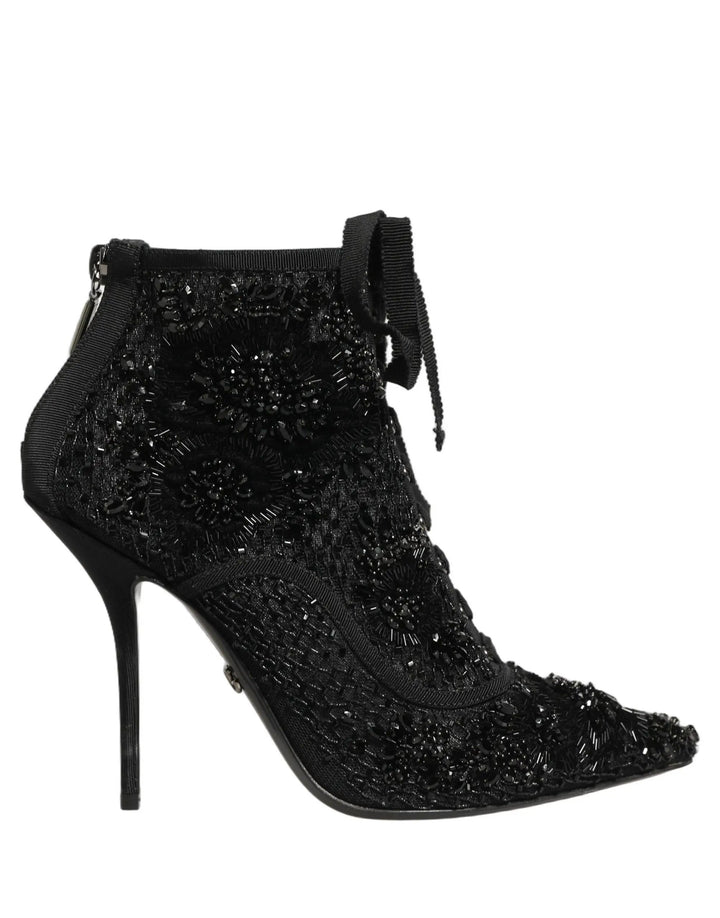 Dolce &amp; Gabbana Sample Sale | Dolce &amp; Gabbana Black Embellished Mesh Ankle Boots Shoes - | Designer outlet
