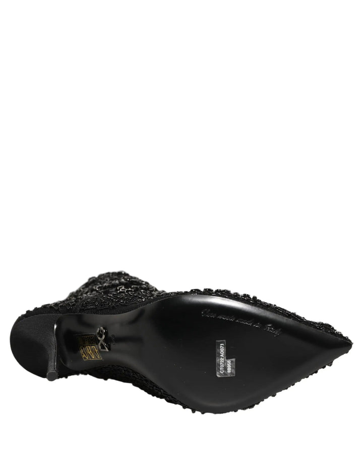 Dolce &amp; Gabbana Sample Sale | Dolce &amp; Gabbana Black Embellished Mesh Ankle Boots Shoes - | Designer outlet
