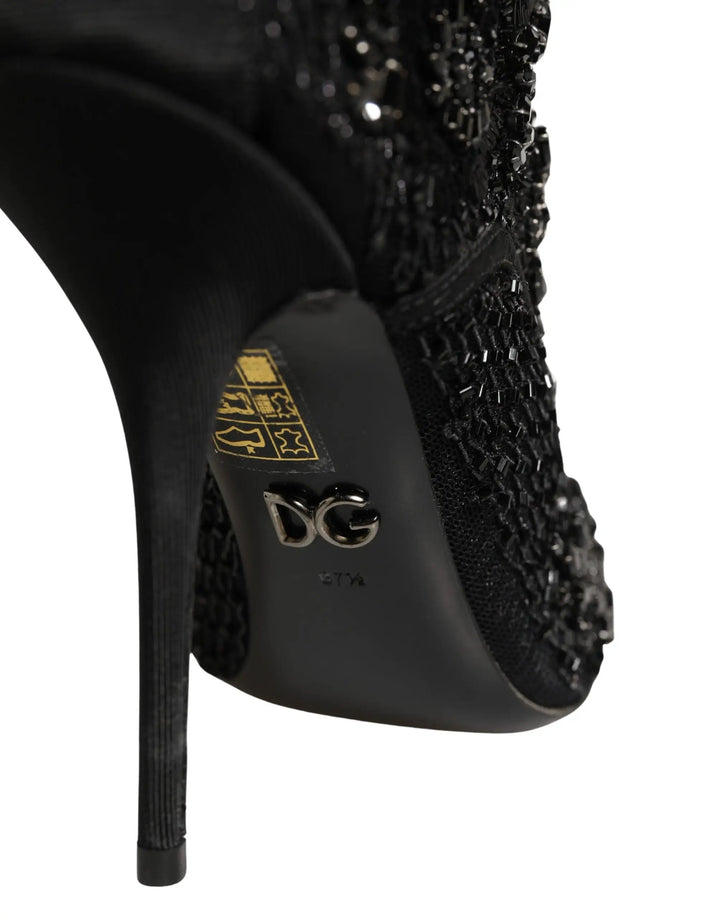 Dolce &amp; Gabbana Sample Sale | Dolce &amp; Gabbana Black Embellished Mesh Ankle Boots Shoes - | Designer outlet