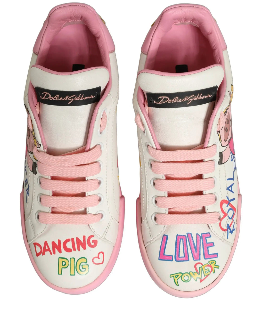 Dolce &amp; Gabbana Sample Sale | Dolce &amp; Gabbana White Pink Portofino Royal Pig Sneakers Shoes - | Designer outlet