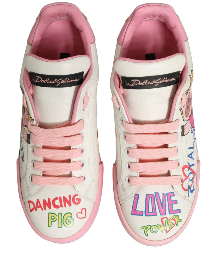 Dolce &amp; Gabbana Sample Sale | Dolce &amp; Gabbana White Pink Portofino Royal Pig Sneakers Shoes - | Designer outlet