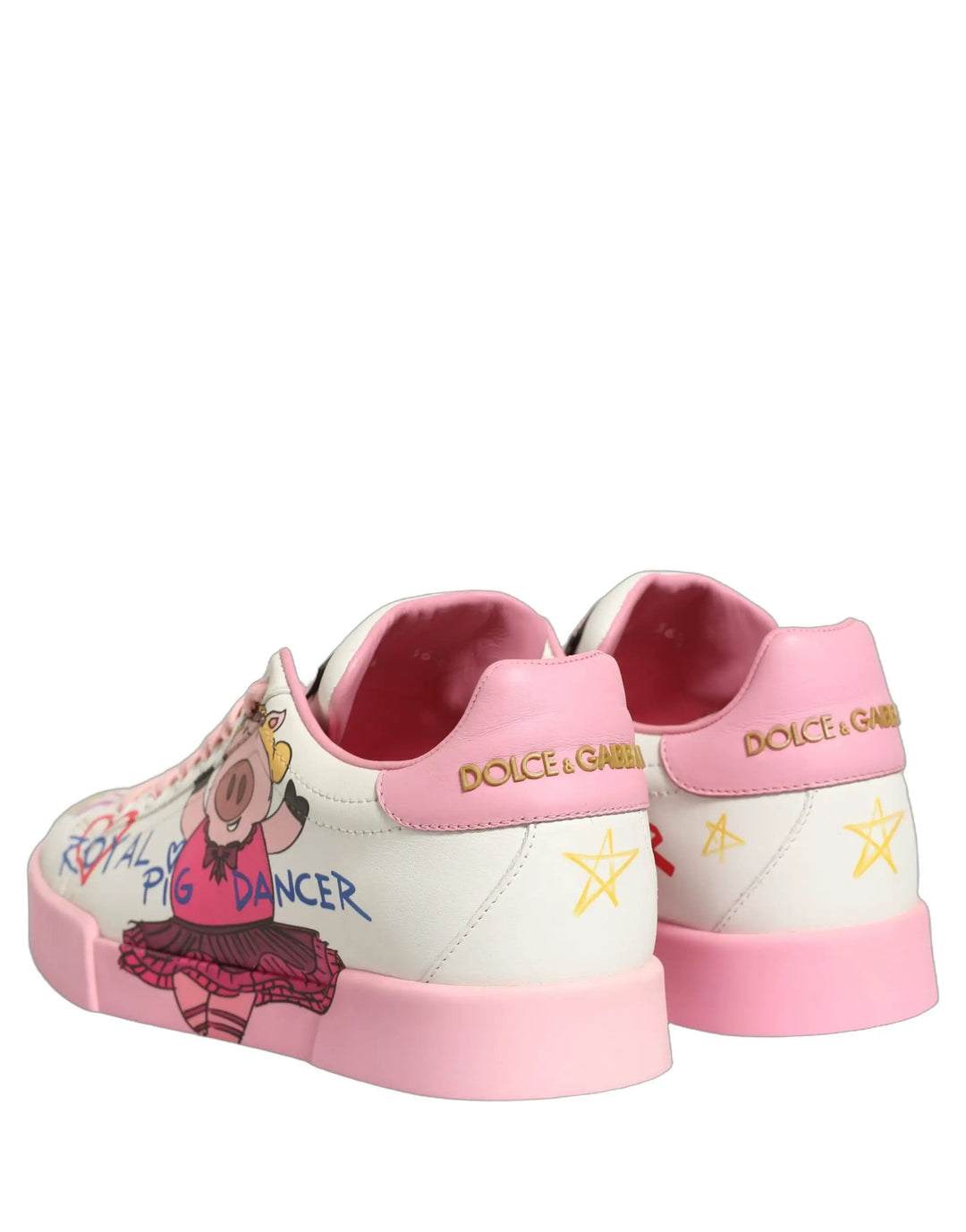 Dolce &amp; Gabbana Sample Sale | Dolce &amp; Gabbana White Pink Portofino Royal Pig Sneakers Shoes - | Designer outlet