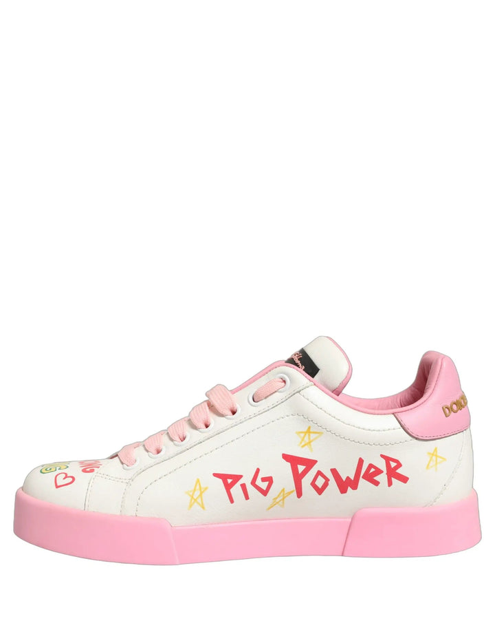 Dolce &amp; Gabbana Sample Sale | Dolce &amp; Gabbana White Pink Portofino Royal Pig Sneakers Shoes - | Designer outlet