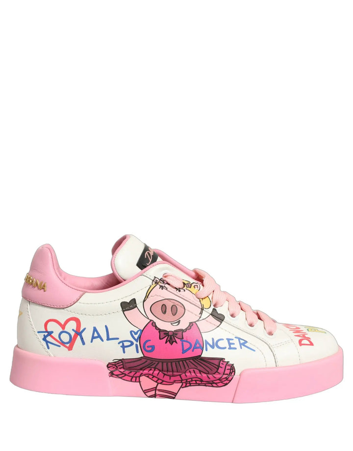 Dolce &amp; Gabbana Sample Sale | Dolce &amp; Gabbana White Pink Portofino Royal Pig Sneakers Shoes - | Designer outlet