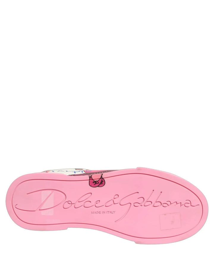 Dolce &amp; Gabbana Sample Sale | Dolce &amp; Gabbana White Pink Portofino Royal Pig Sneakers Shoes - | Designer outlet