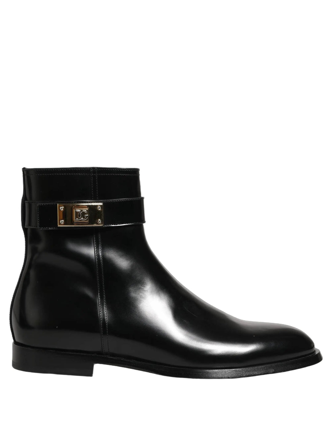 Dolce & Gabbana Sample Sale | Dolce & Gabbana Black Leather Logo Buckle Mid Calf Boots Shoes - | Designer outlet