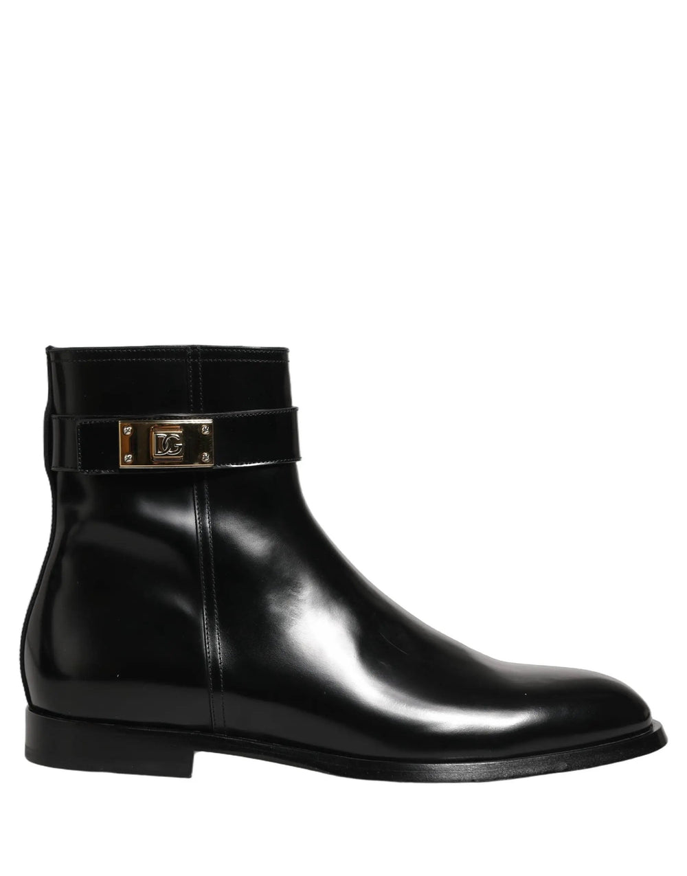 Dolce & Gabbana Sample Sale | Dolce & Gabbana Black Leather Logo Buckle Mid Calf Boots Shoes - | Designer outlet