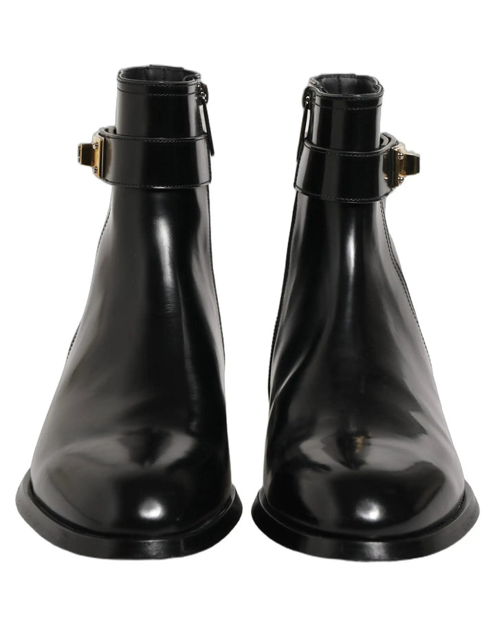 Dolce &amp; Gabbana Sample Sale | Dolce &amp; Gabbana Black Leather Logo Buckle Mid Calf Boots Shoes - | Designer outlet
