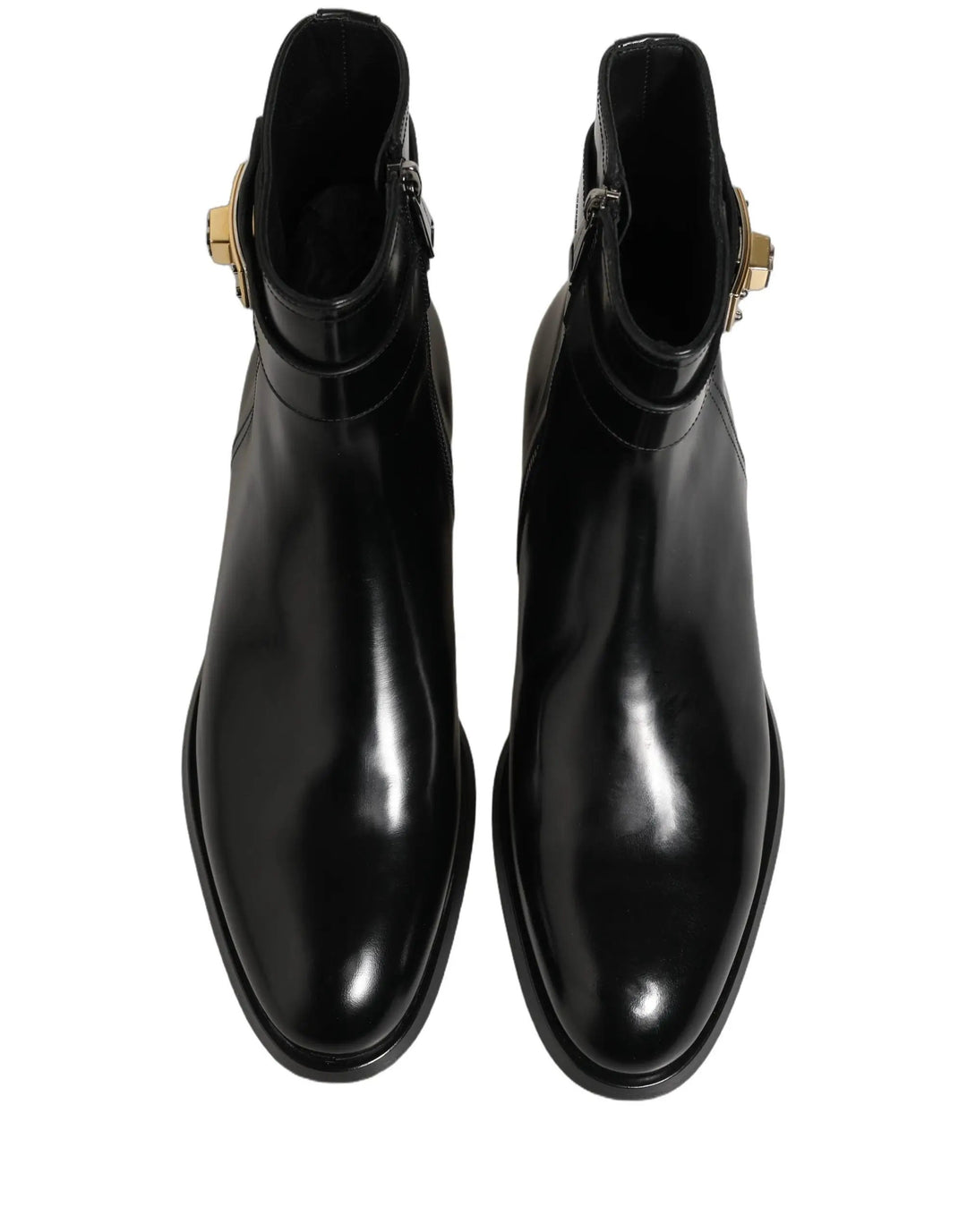 Dolce &amp; Gabbana Sample Sale | Dolce &amp; Gabbana Black Leather Logo Buckle Mid Calf Boots Shoes - | Designer outlet