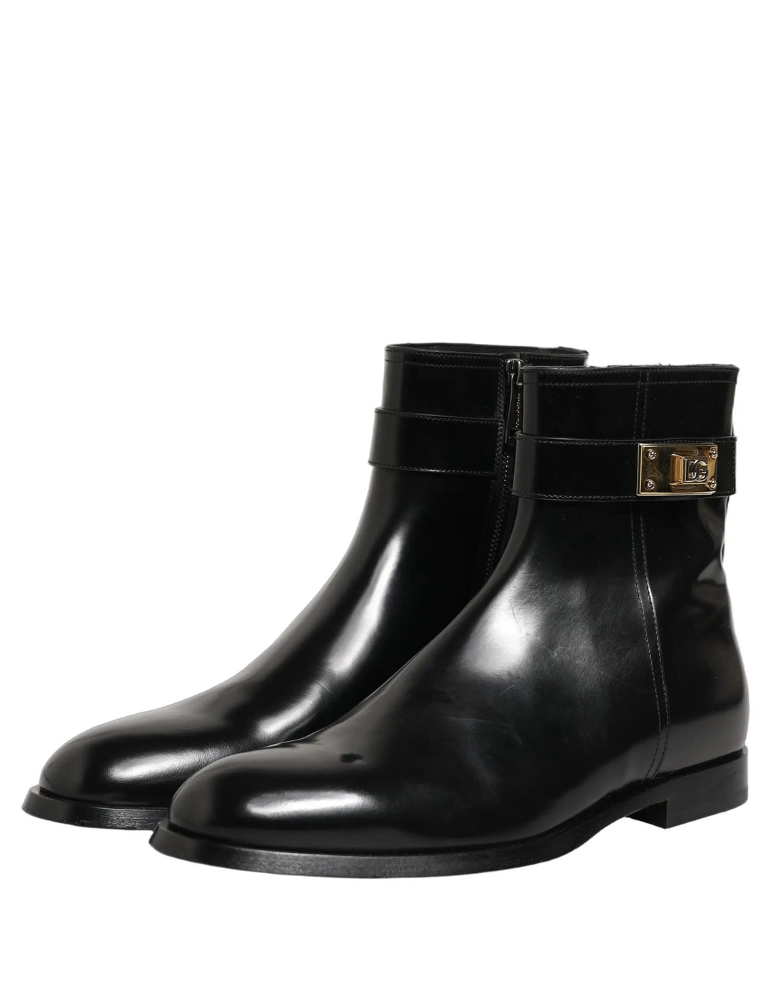Dolce &amp; Gabbana Sample Sale | Dolce &amp; Gabbana Black Leather Logo Buckle Mid Calf Boots Shoes - | Designer outlet