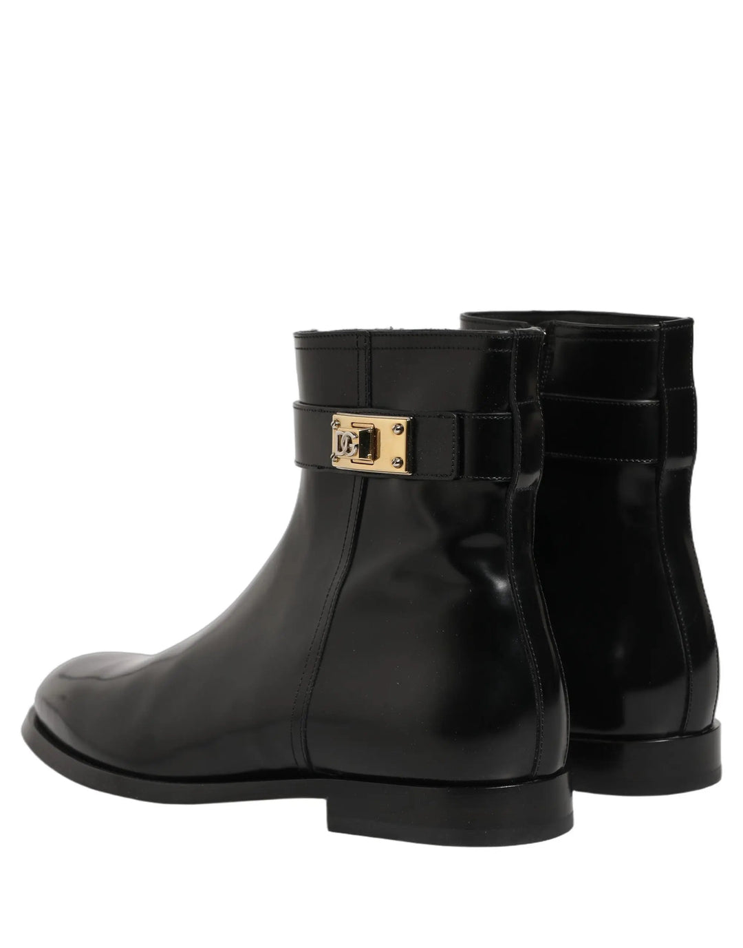 Dolce &amp; Gabbana Sample Sale | Dolce &amp; Gabbana Black Leather Logo Buckle Mid Calf Boots Shoes - | Designer outlet