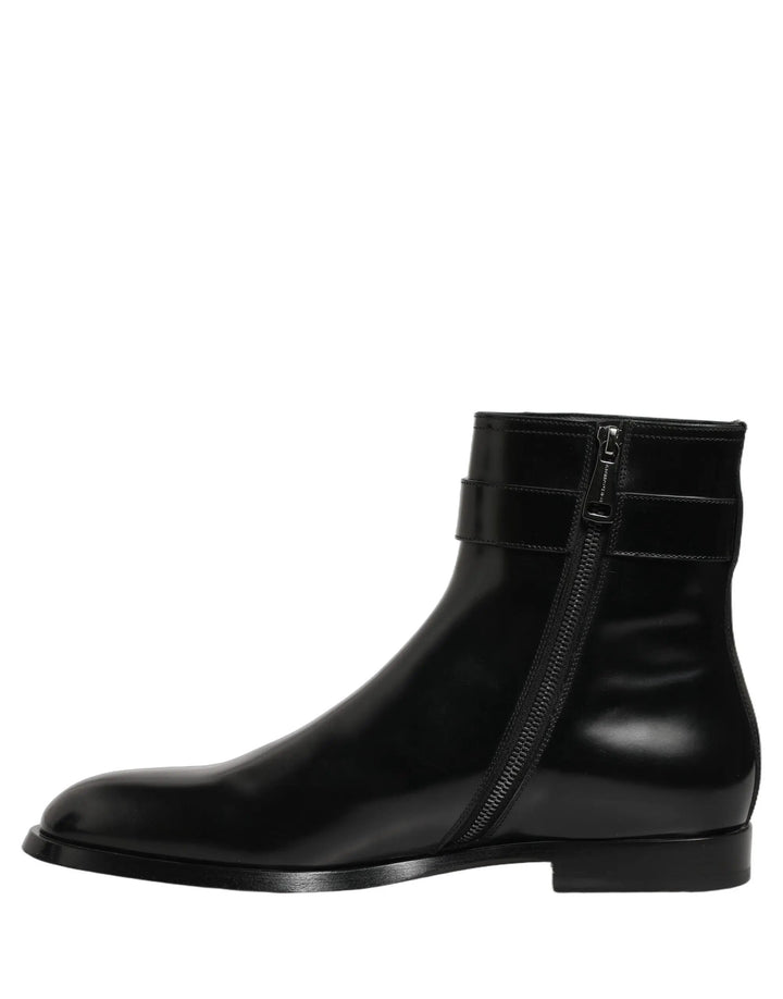 Dolce &amp; Gabbana Sample Sale | Dolce &amp; Gabbana Black Leather Logo Buckle Mid Calf Boots Shoes - | Designer outlet