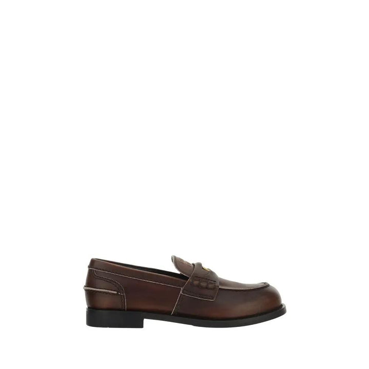 Miu Miu Sample Sale | Miu Miu Brown Calf Leather Bos Taurus Slip-On Loafers - | Designer outlet