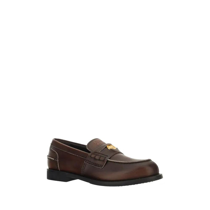 Miu Miu Sample Sale | Miu Miu Brown Calf Leather Bos Taurus Slip-On Loafers - | Designer outlet