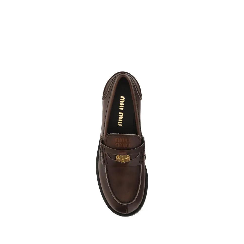 Miu Miu Sample Sale | Miu Miu Brown Calf Leather Bos Taurus Slip-On Loafers - | Designer outlet