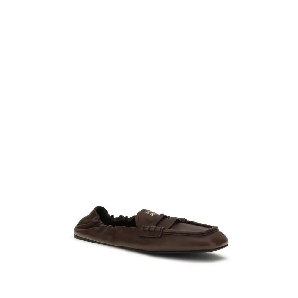 Miu Miu Sample Sale | Miu Miu Brown Lamb Ovis Aries Aries Slip-On Loafers - | Designer outlet