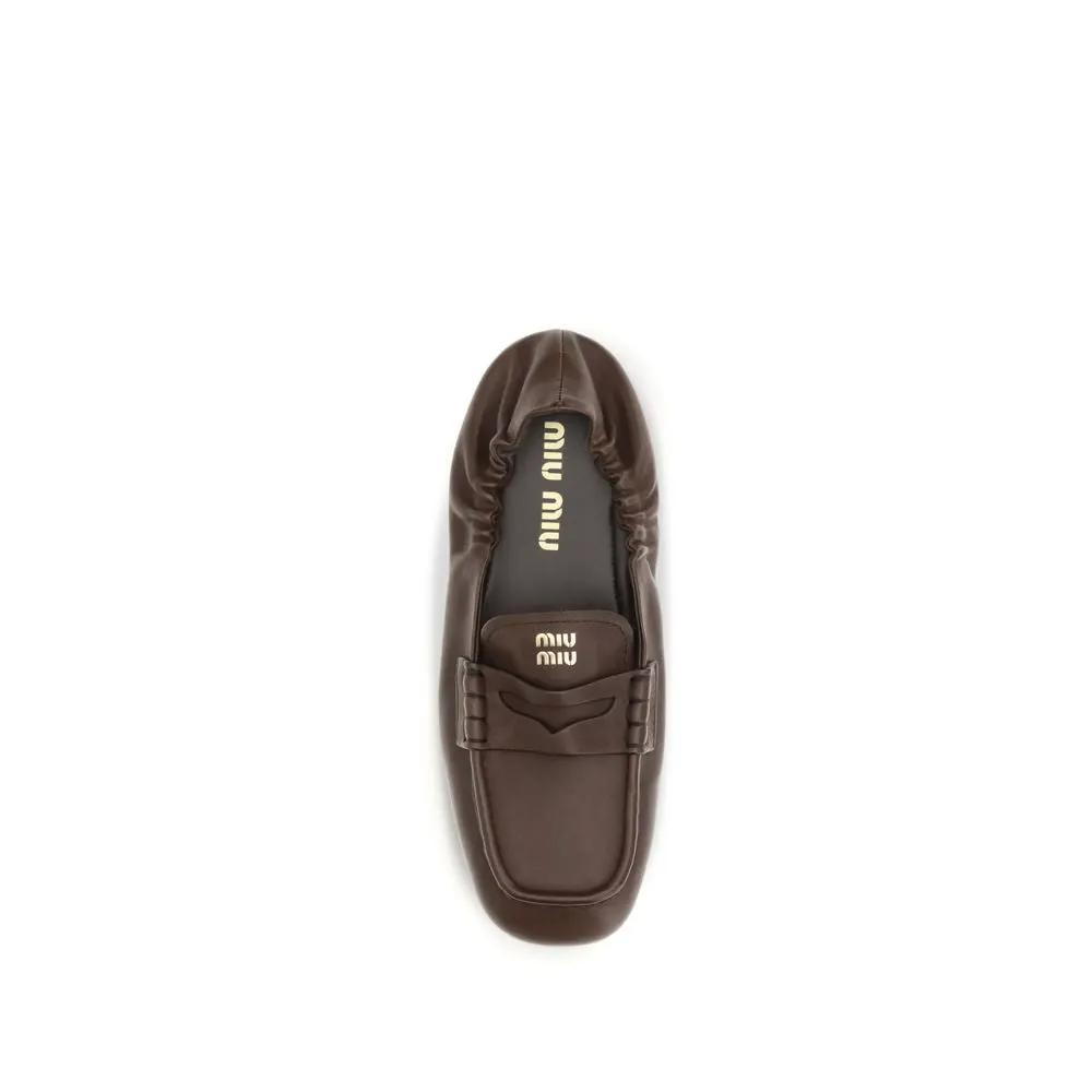 Miu Miu Sample Sale | Miu Miu Brown Lamb Ovis Aries Aries Slip-On Loafers - | Designer outlet