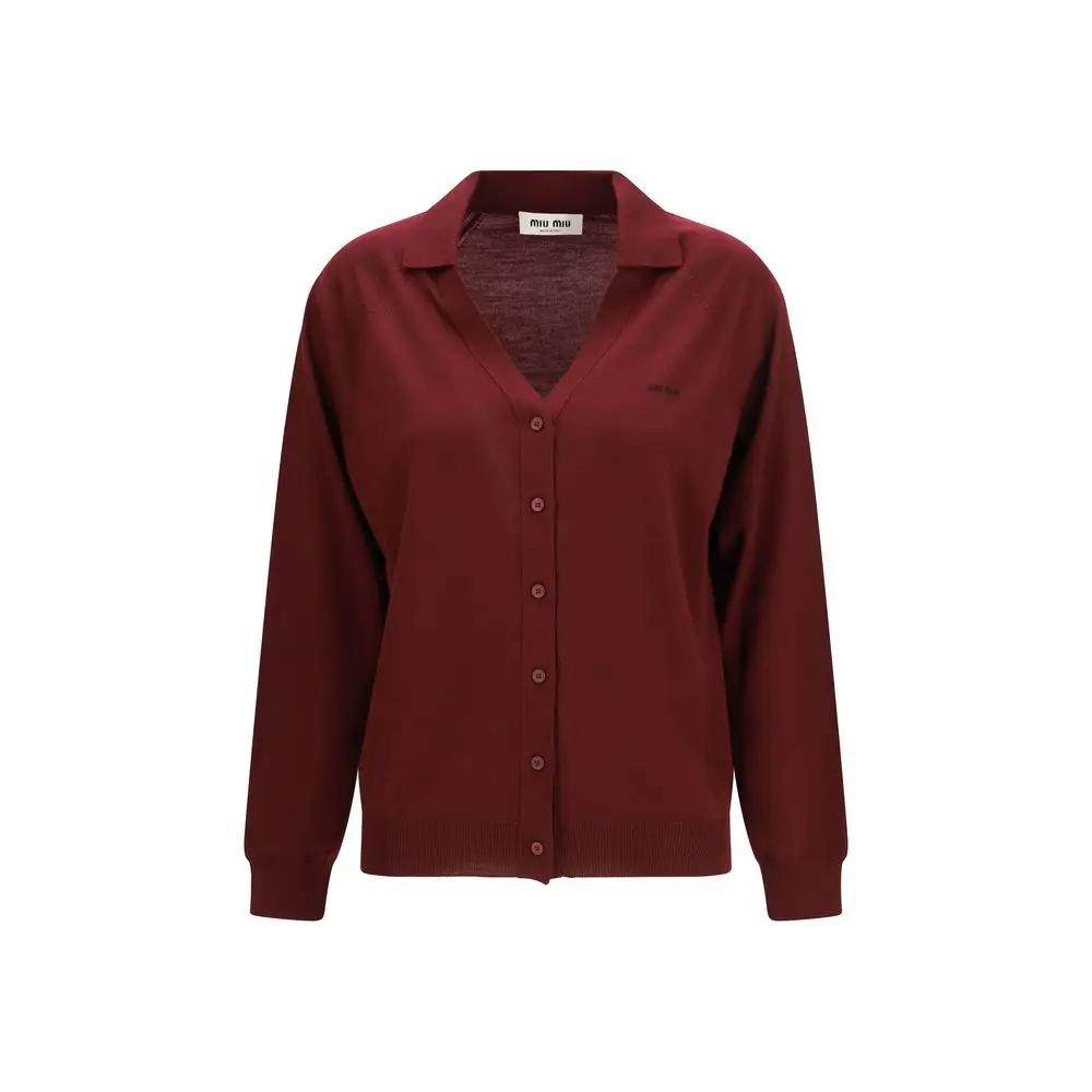 Miu Miu Sample Sale | Miu Miu Bordeaux Wool Oves Aries Cardigan - | Designer outlet
