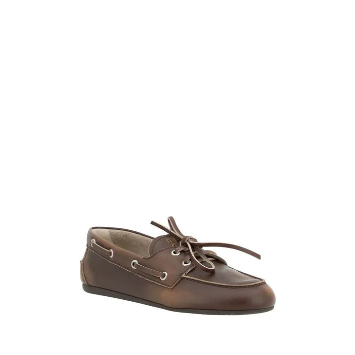Miu Miu Sample Sale | Miu Miu Brown Calf Leather Bos Taurus Slip-On Loafers - | Designer outlet