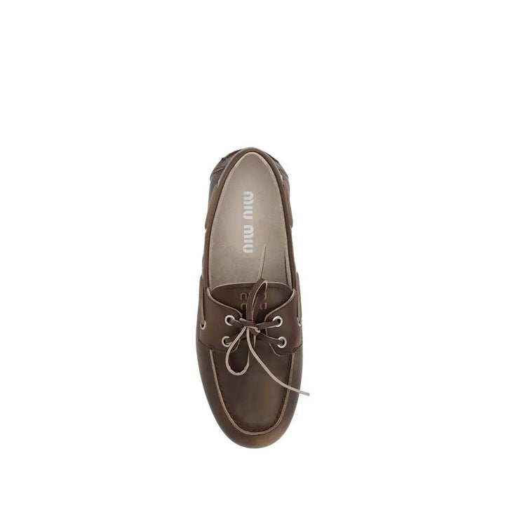 Miu Miu Sample Sale | Miu Miu Brown Calf Leather Bos Taurus Slip-On Loafers - | Designer outlet