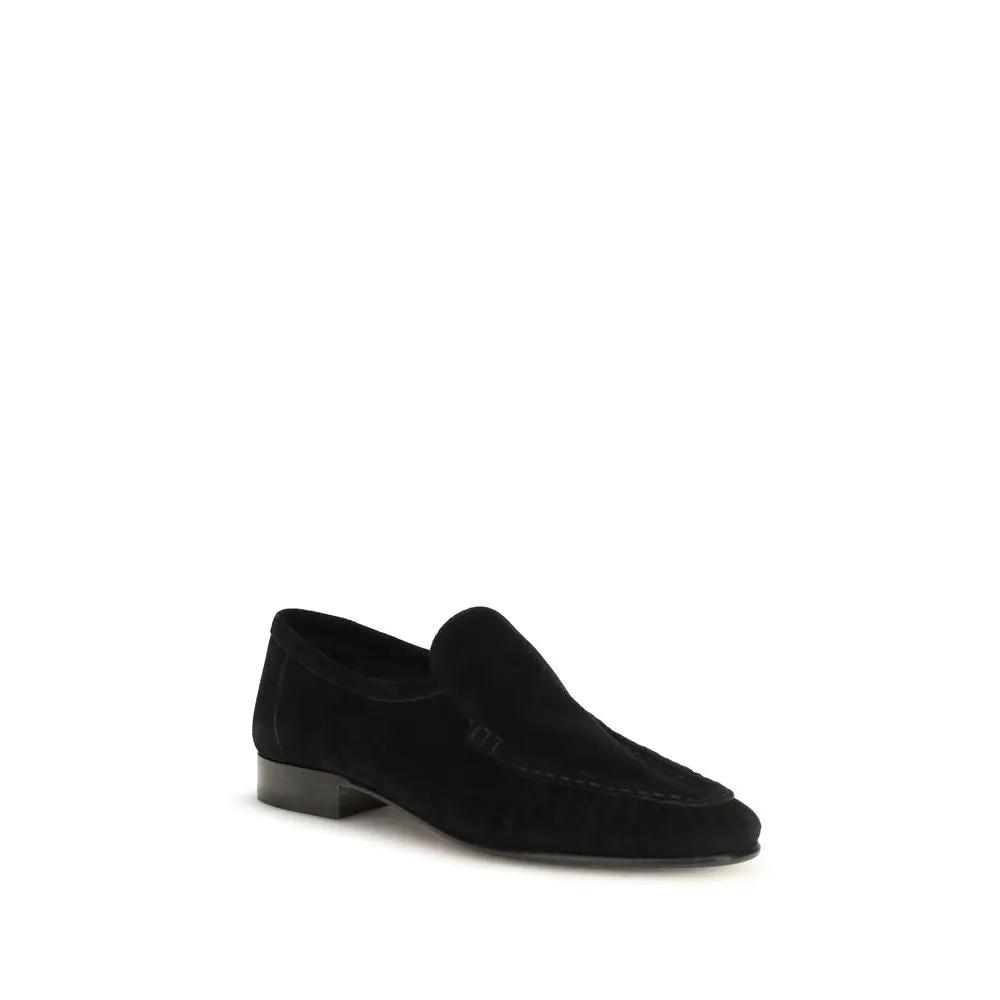 The Row Black Suede Leather Slip-On Loafers