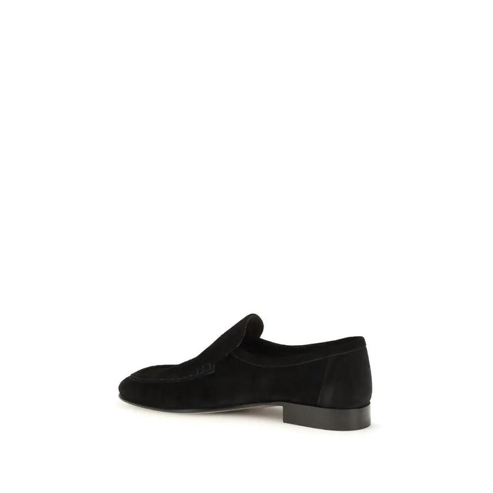 The Row Black Suede Leather Slip-On Loafers