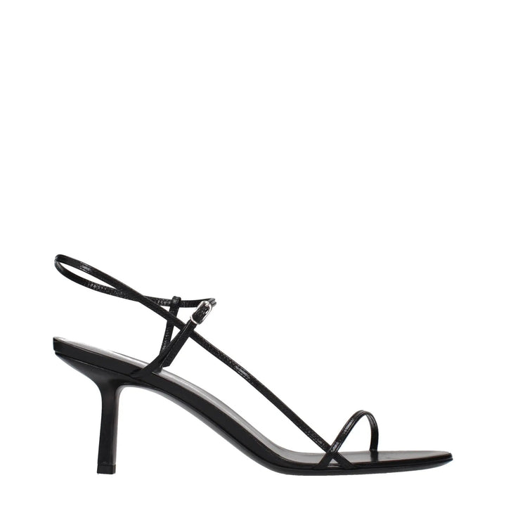 The Row Black Leather Stiletto Heel Sandals