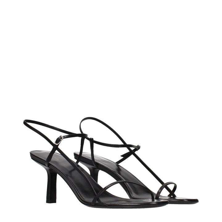 The Row Black Leather Stiletto Heel Sandals