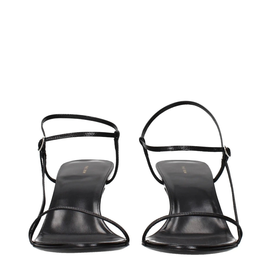 The Row Black Leather Stiletto Heel Sandals