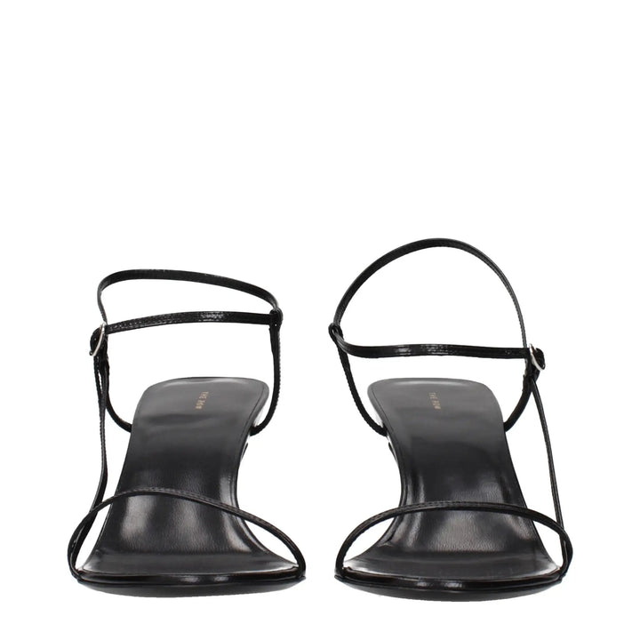The Row Black Leather Stiletto Heel Sandals