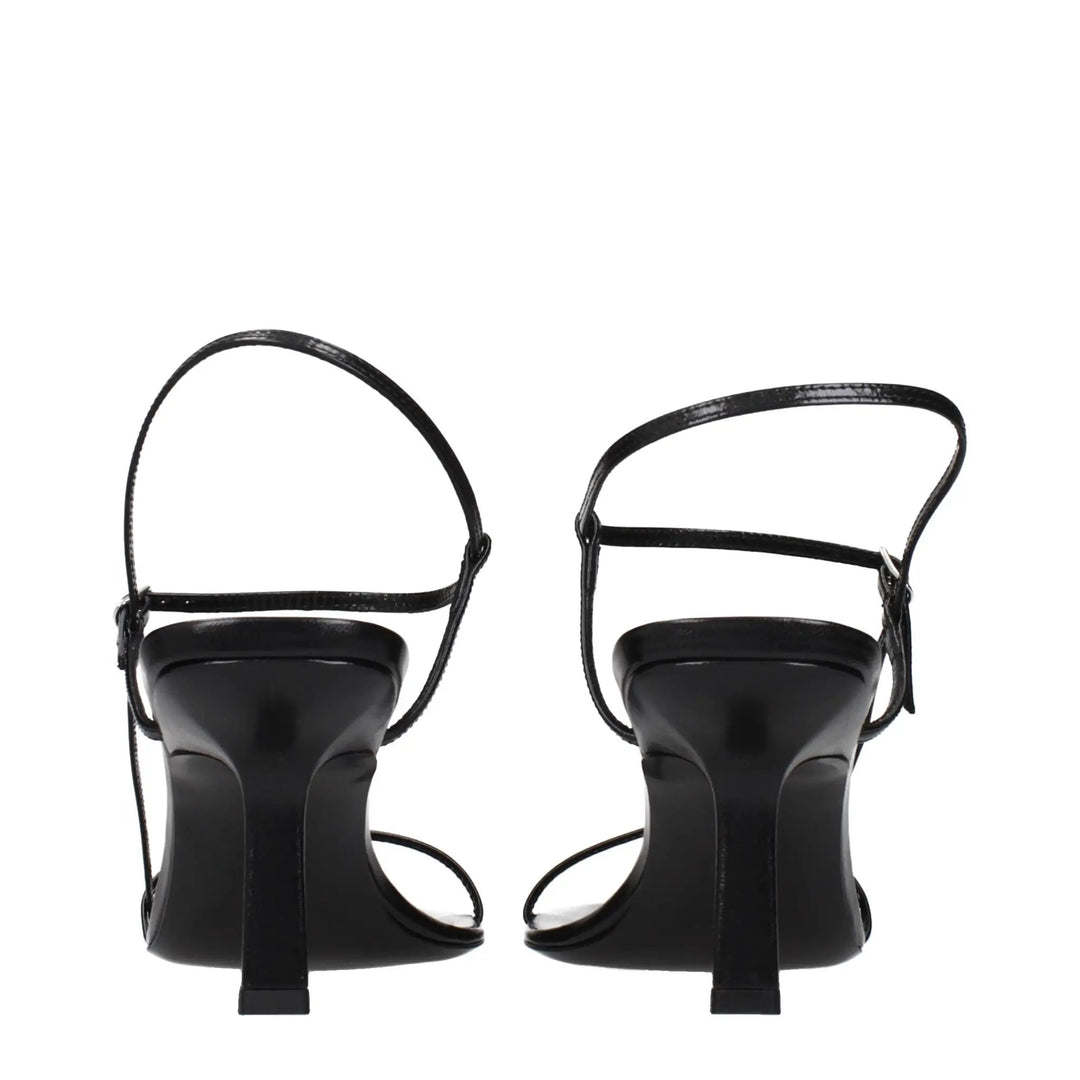 The Row Black Leather Stiletto Heel Sandals