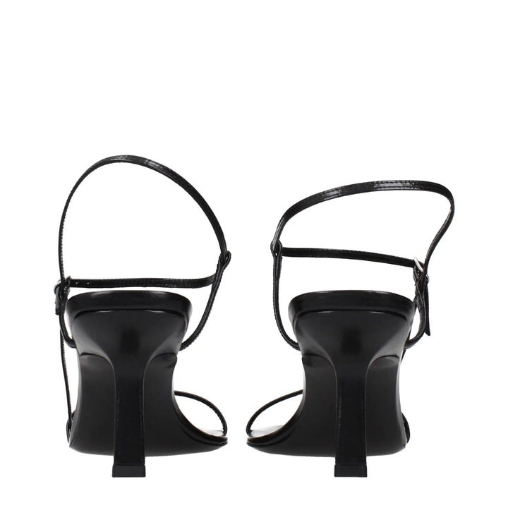 The Row Black Leather Stiletto Heel Sandals