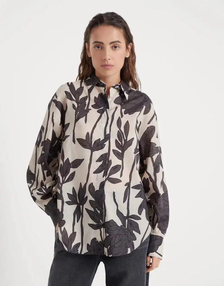 Brunello Cucinelli Bicolor Cotton Pattern Shirt