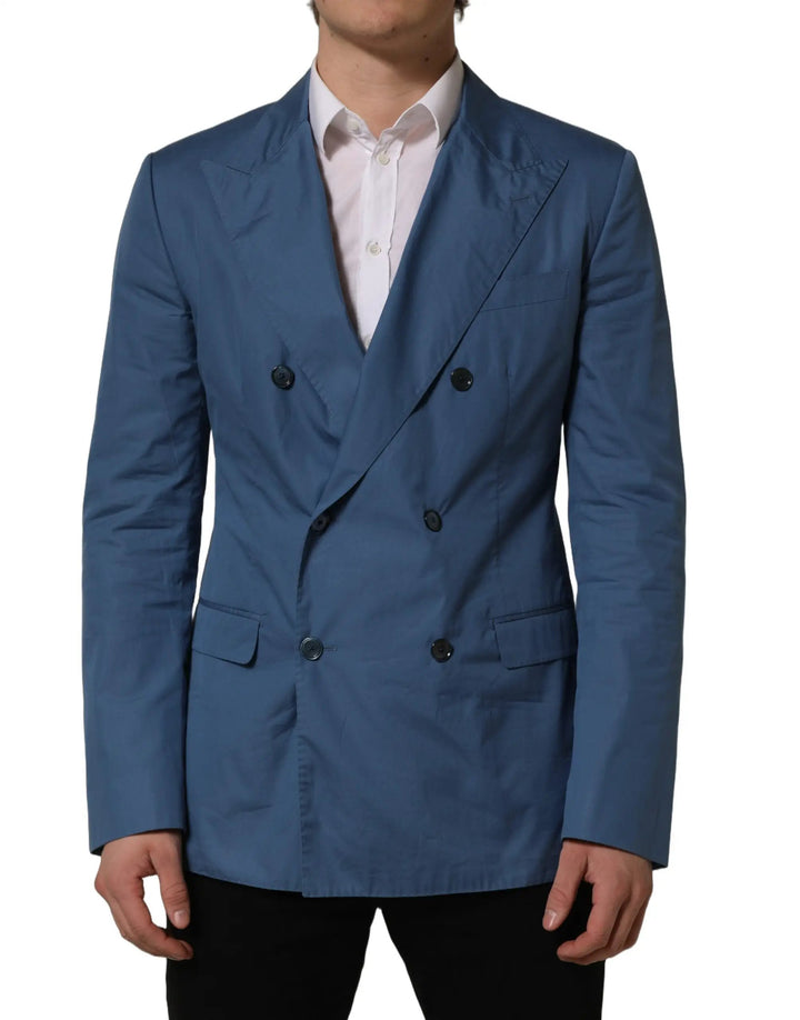 Dolce &amp; Gabbana Sample Sale | Dolce &amp; Gabbana Blue Cotton Double Breasted Men Coat Blazer - | Designer outlet