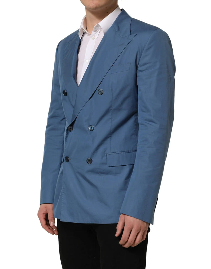 Dolce &amp; Gabbana Sample Sale | Dolce &amp; Gabbana Blue Cotton Double Breasted Men Coat Blazer - | Designer outlet