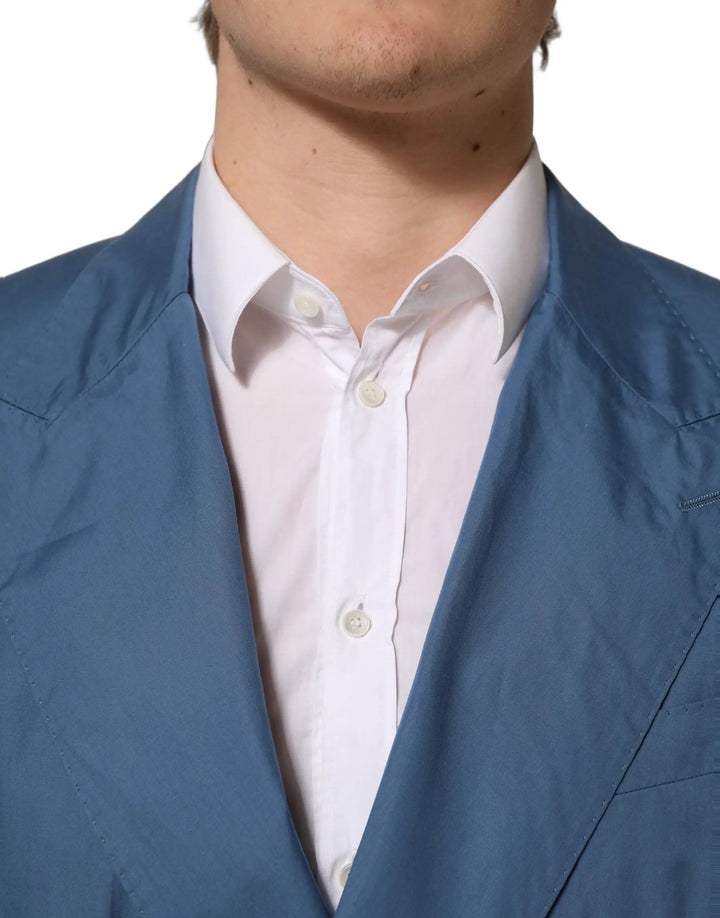Dolce &amp; Gabbana Sample Sale | Dolce &amp; Gabbana Blue Cotton Double Breasted Men Coat Blazer - | Designer outlet