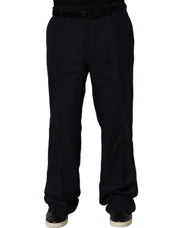 Dolce &amp; Gabbana Sample Sale | Dolce &amp; Gabbana Black Linen Straight Leg Dress Trouser Pants - | Designer outlet