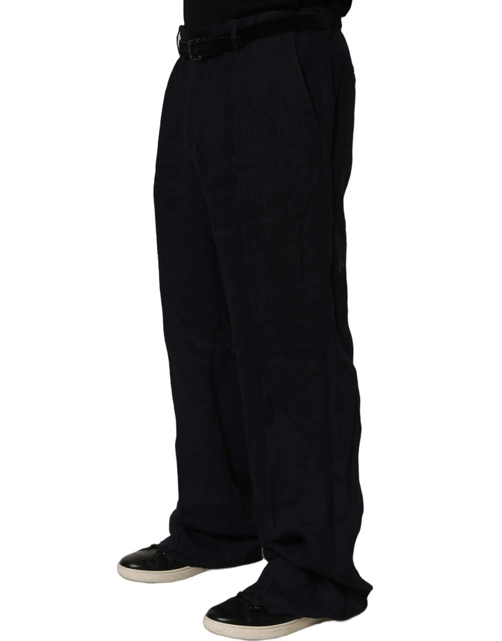 Dolce &amp; Gabbana Sample Sale | Dolce &amp; Gabbana Black Linen Straight Leg Dress Trouser Pants - | Designer outlet