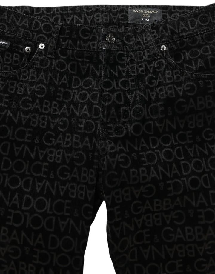 Dolce &amp; Gabbana Sample Sale | Dolce &amp; Gabbana Black Logo Monogram Cotton Slim Denim Jeans - | Designer outlet