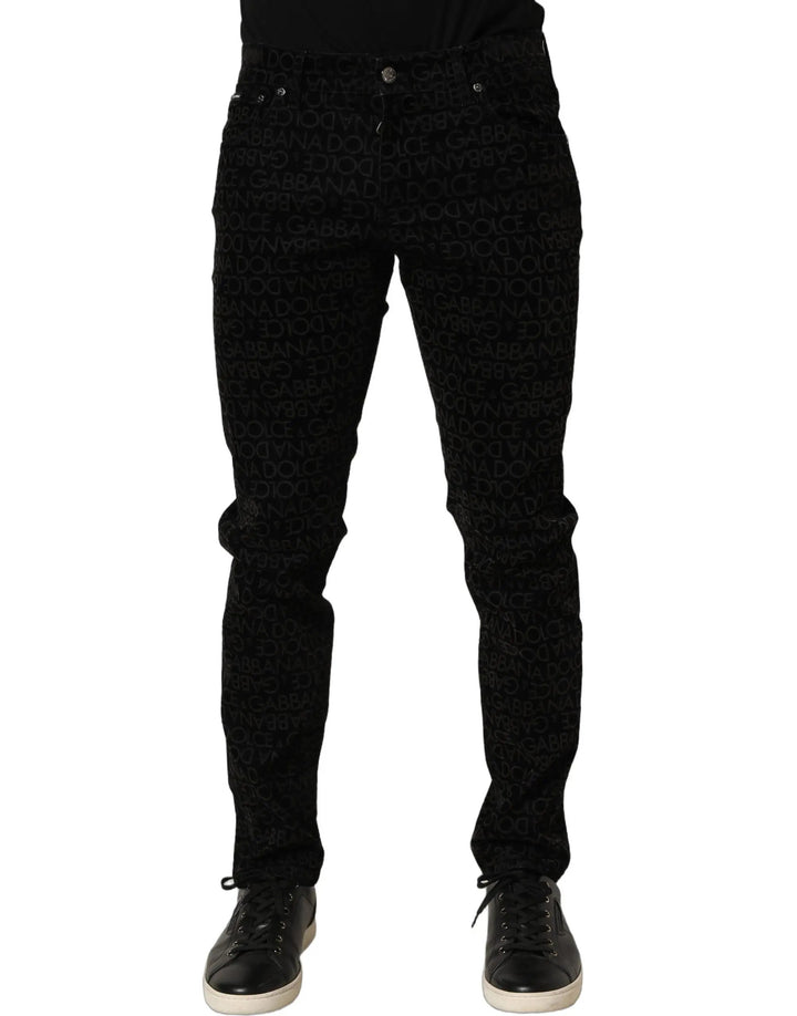Dolce &amp; Gabbana Sample Sale | Dolce &amp; Gabbana Black Logo Monogram Cotton Slim Denim Jeans - | Designer outlet