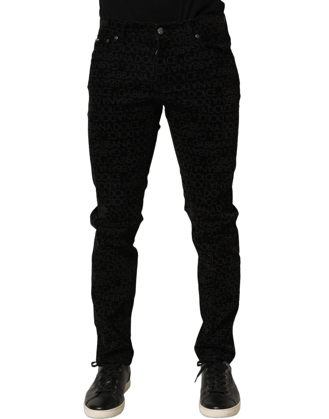 Dolce &amp; Gabbana Sample Sale | Dolce &amp; Gabbana Black Logo Monogram Cotton Slim Denim Jeans - | Designer outlet