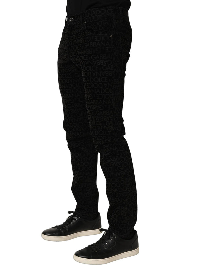 Dolce &amp; Gabbana Sample Sale | Dolce &amp; Gabbana Black Logo Monogram Cotton Slim Denim Jeans - | Designer outlet