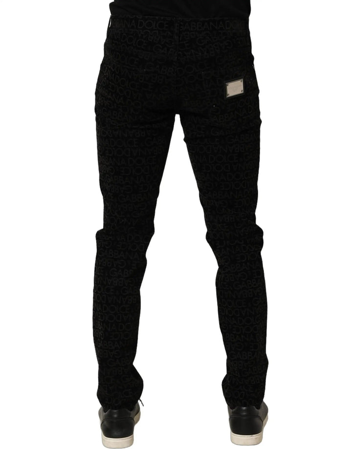 Dolce &amp; Gabbana Sample Sale | Dolce &amp; Gabbana Black Logo Monogram Cotton Slim Denim Jeans - | Designer outlet