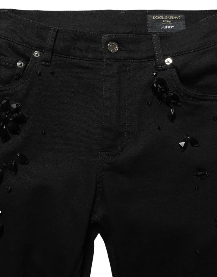 Dolce &amp; Gabbana Sample Sale | Dolce &amp; Gabbana Black Embellished Cotton Skinny Denim Jeans - | Designer outlet