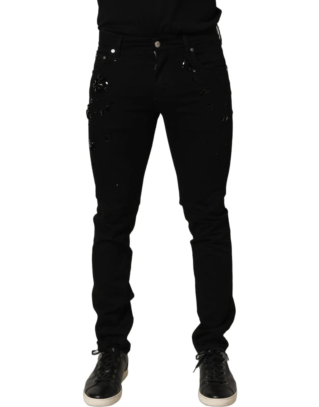 Dolce &amp; Gabbana Sample Sale | Dolce &amp; Gabbana Black Embellished Cotton Skinny Denim Jeans - | Designer outlet
