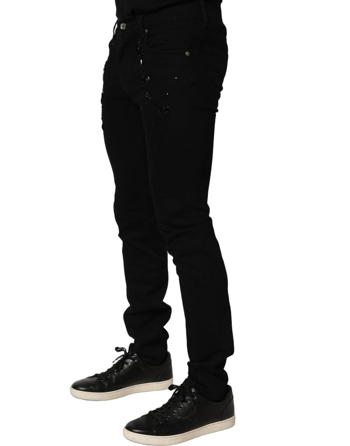 Dolce &amp; Gabbana Sample Sale | Dolce &amp; Gabbana Black Embellished Cotton Skinny Denim Jeans - | Designer outlet