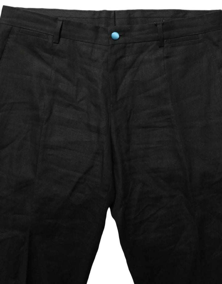Dolce &amp; Gabbana Sample Sale | Dolce &amp; Gabbana Black Linen Skinny Leg Dress Trouser Pants - | Designer outlet