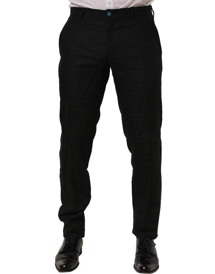 Dolce &amp; Gabbana Sample Sale | Dolce &amp; Gabbana Black Linen Skinny Leg Dress Trouser Pants - | Designer outlet