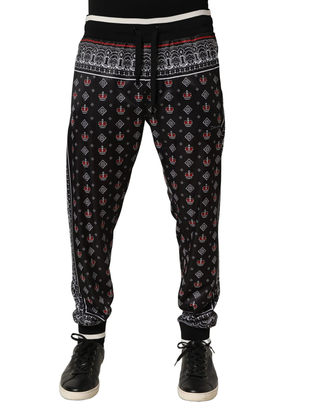 Dolce &amp; Gabbana Sample Sale | Dolce &amp; Gabbana Black Bandana Crown Jogger Men Trouser Pants - | Designer outlet