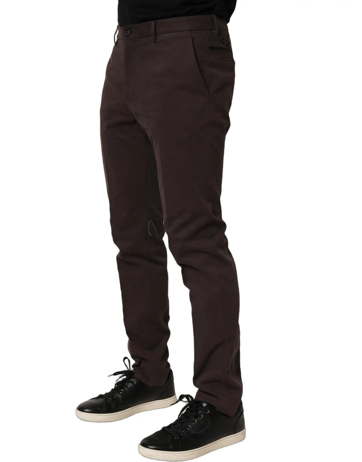 Dolce &amp; Gabbana Sample Sale | Dolce &amp; Gabbana Brown Cotton Skinny Leg Dress Trouser Pants - | Designer outlet